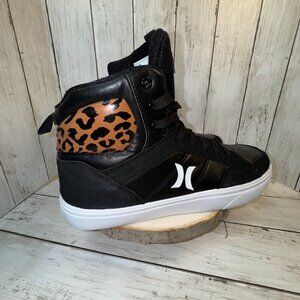 Hurley Breakhigh Women's High Top Sneakers Size 11 EUC Black Leopard Surf Skate